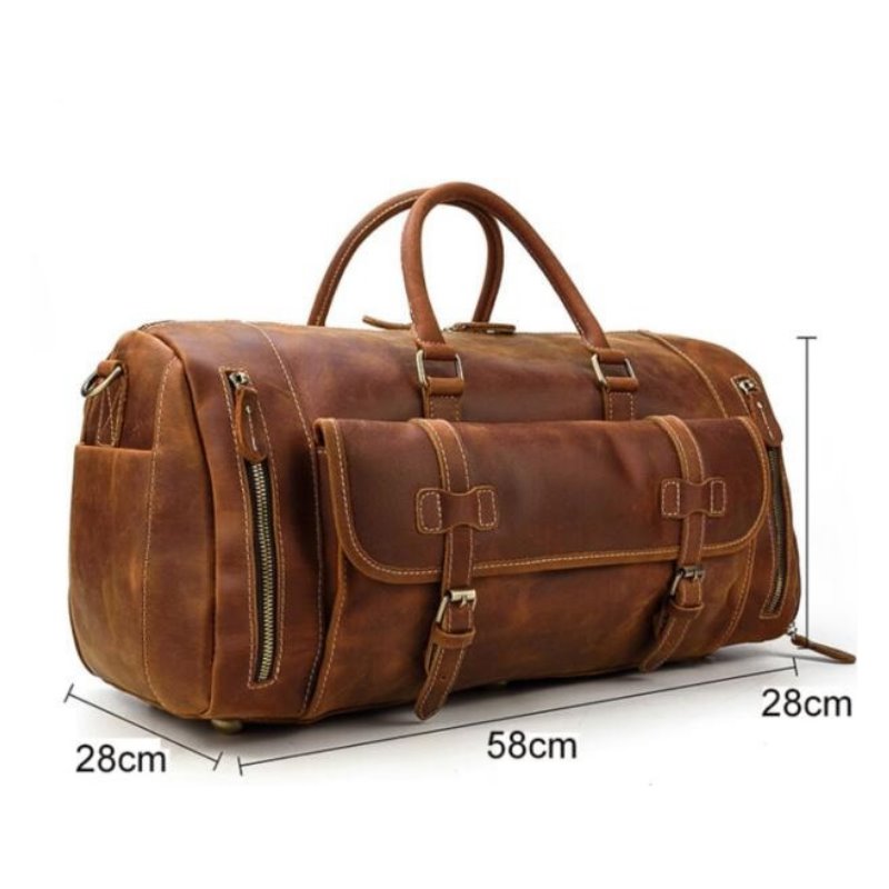 Oliver Retro Large Cow Leather Duffel Bag With Shoe Pocket GR Brown 58cm 