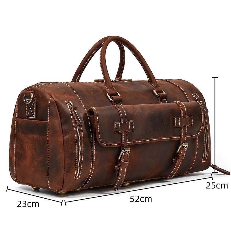 Oliver Retro Large Cow Leather Duffel Bag With Shoe Pocket GR Coffee Brown 52cm 