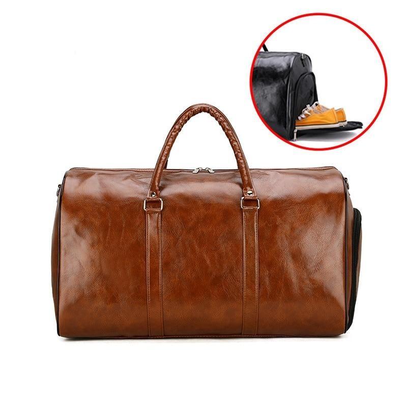 Phill Large Capacity Leather Duffel Bag With Shoe Pocket GR 