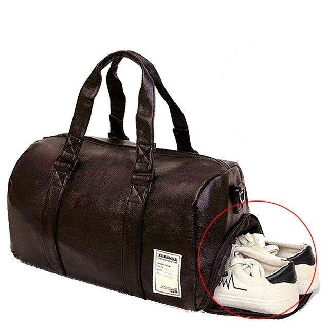 Thomas Leather Duffel Gym Bag With Shoe Packet GR Brown L 