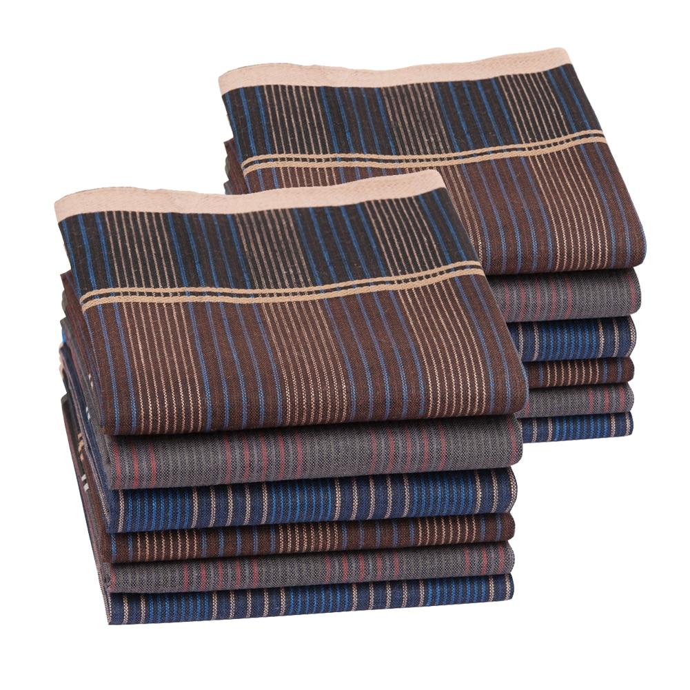 12 Pieces Cotton Handkerchief Set GR Striped 