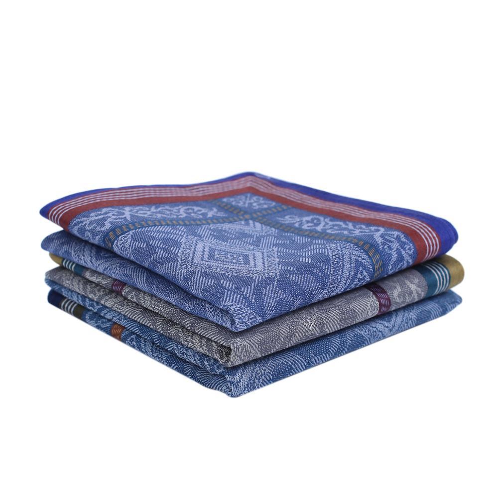3 Pieces Jacquard Cotton Handkerchief Set GR Blue, Grey and Blue 