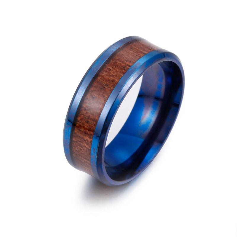 316L Stainless Steel & Wood Grain Ring GR 6 Blue 