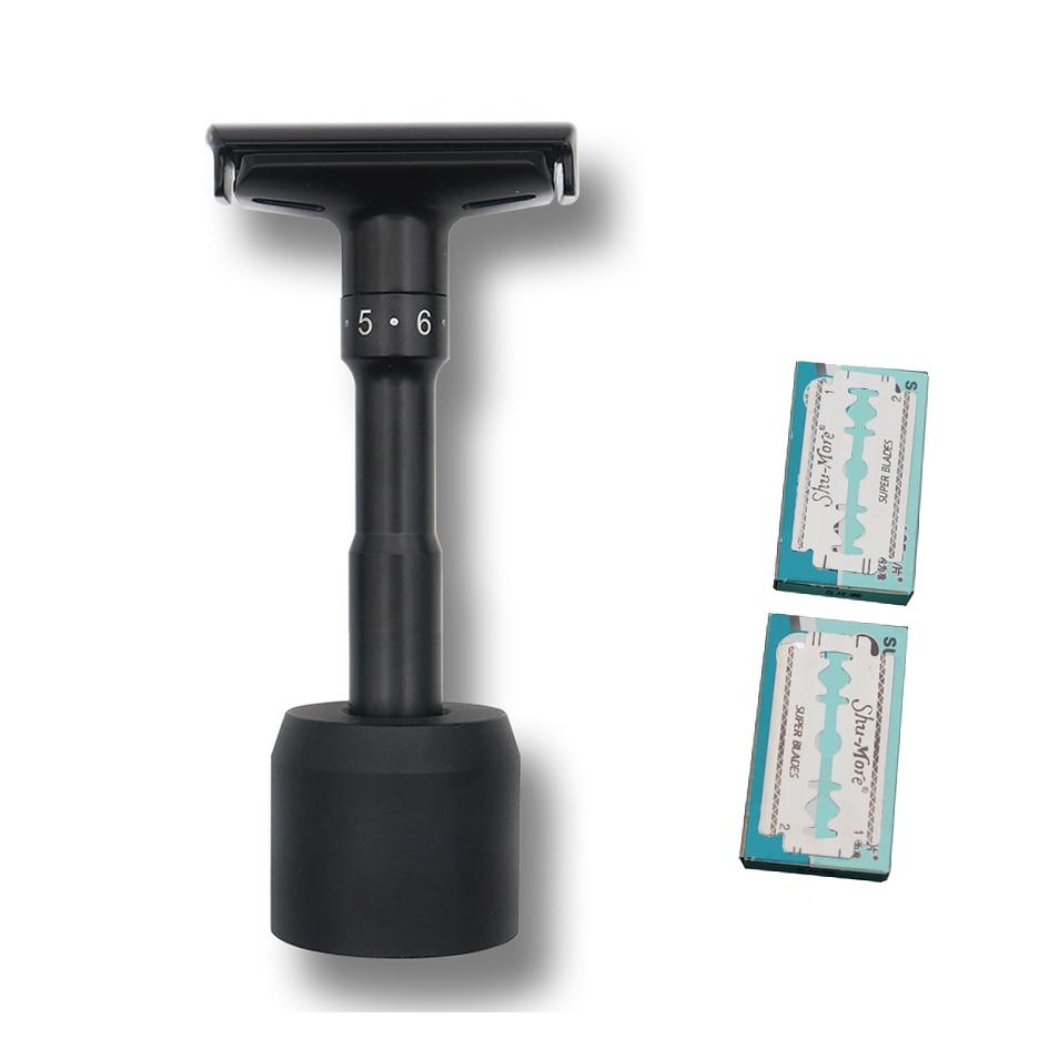 Adjustable Double Edge Safety Razor With Stand & Blades GR Black Razor With Stand 
