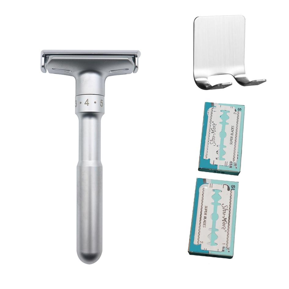 Adjustable Double Edge Safety Razor With Stand & Blades GR Silver Razor 