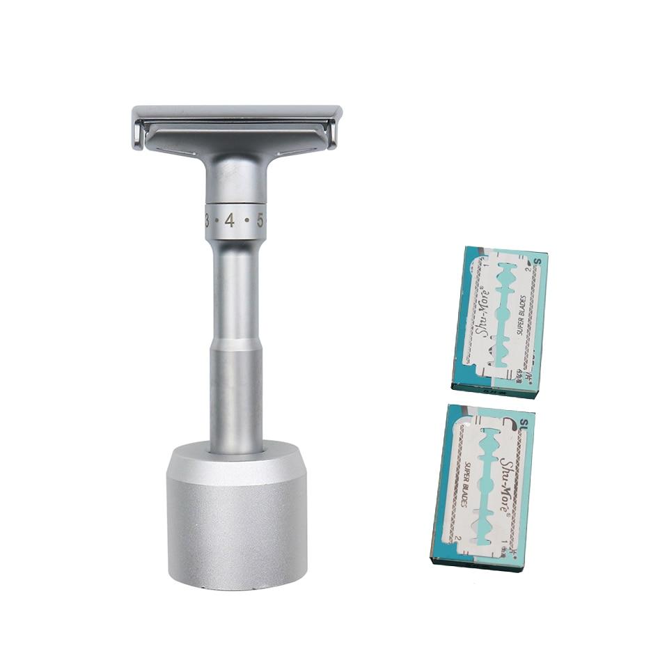 Adjustable Double Edge Safety Razor With Stand & Blades GR Silver Razor with Stand 