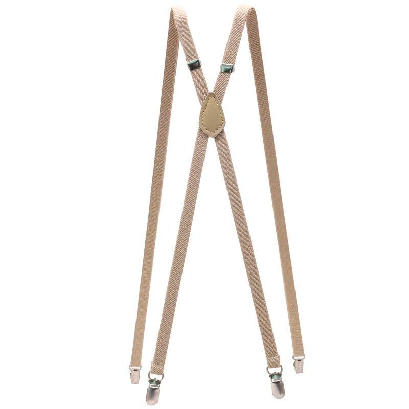 Adjustable Solid Skinny Suspenders With Clips GR Beige 