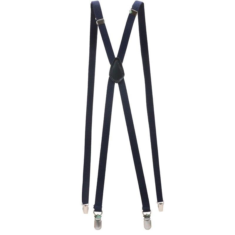 Adjustable Solid Skinny Suspenders With Clips GR Navy Blue 