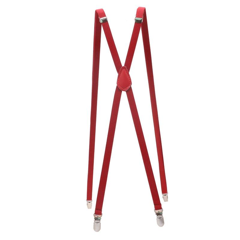 Adjustable Solid Skinny Suspenders With Clips GR Red 