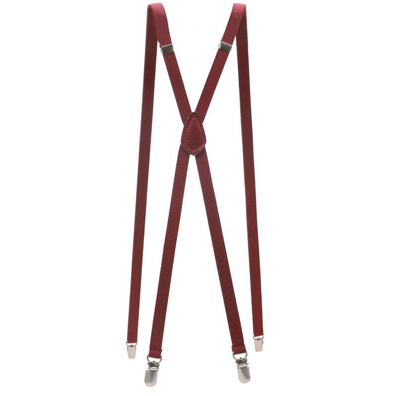 Adjustable Solid Skinny Suspenders With Clips GR Wine Red 