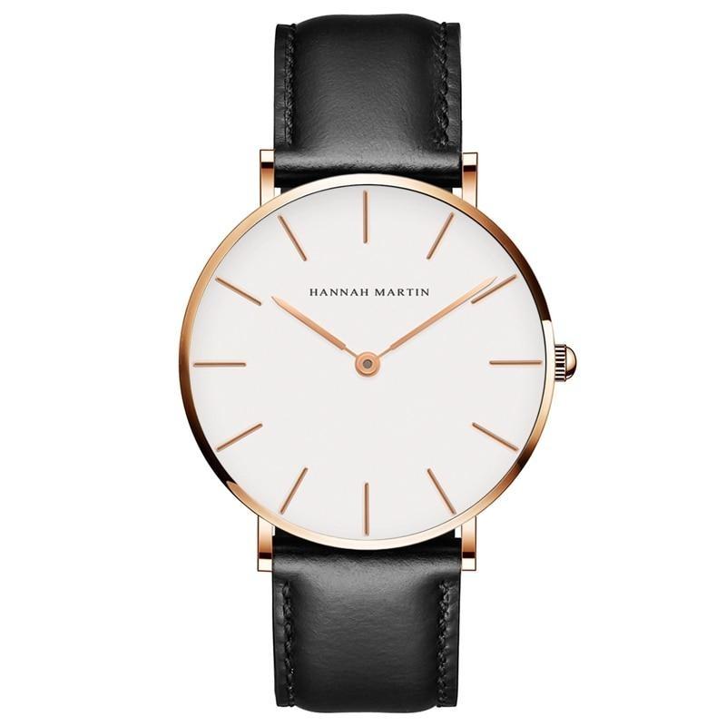 Albert Classic Men Watch With Leather Strap Hannah Martin Golden Dial Black Leather 