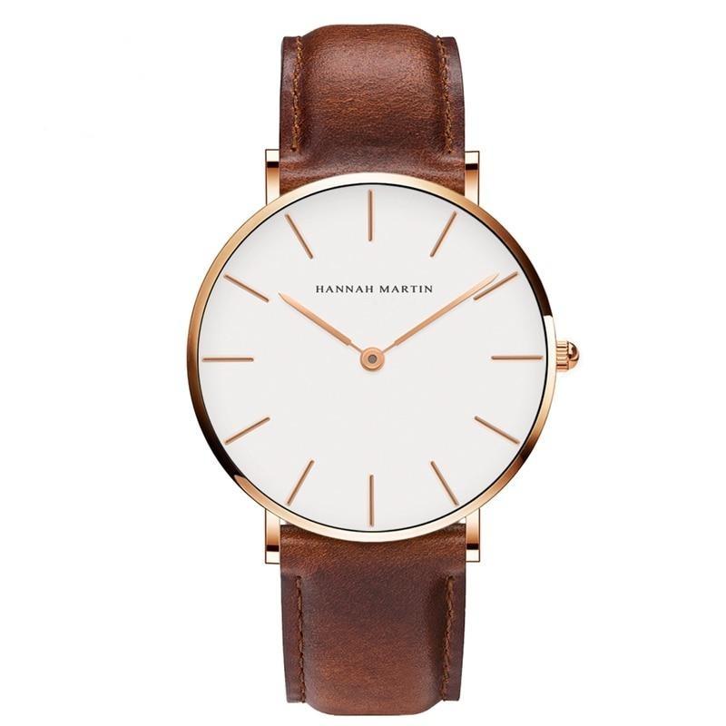 Albert Classic Men Watch With Leather Strap Hannah Martin Golden Dial Brown Leather 