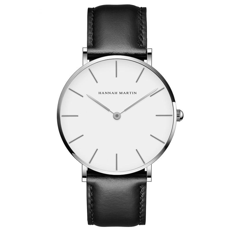 Albert Classic Men Watch With Leather Strap Hannah Martin Silver Dial Black Leather 