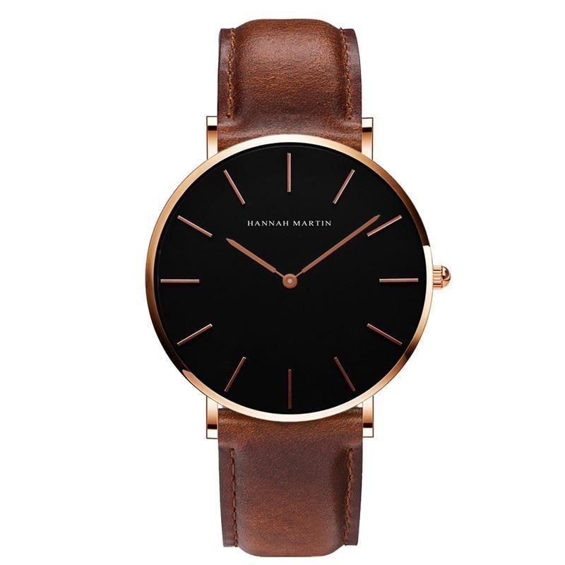 Albert Nero Classic Men Watch With Leather Strap Hannah Martin Golden Dial with Brown Leather 