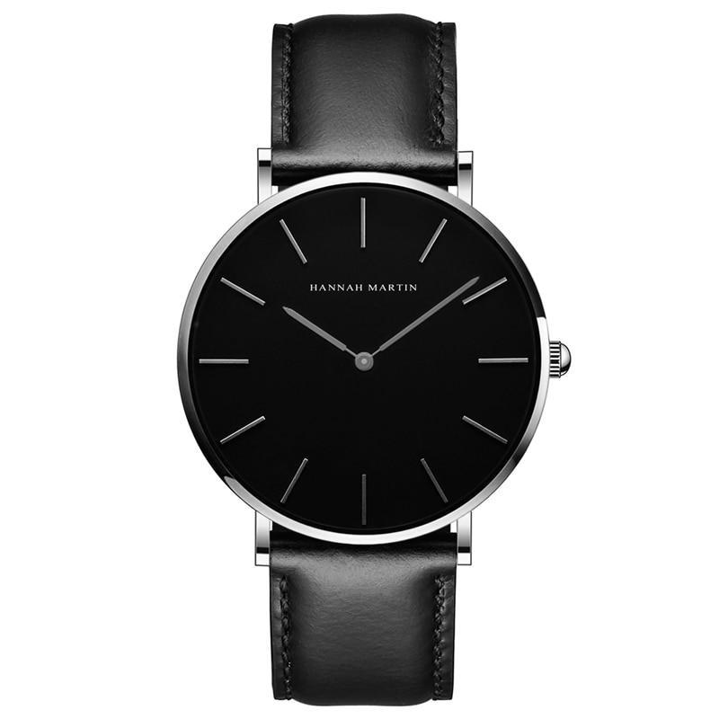 Albert Nero Classic Men Watch With Leather Strap Hannah Martin Silver Dial with Black Leather 