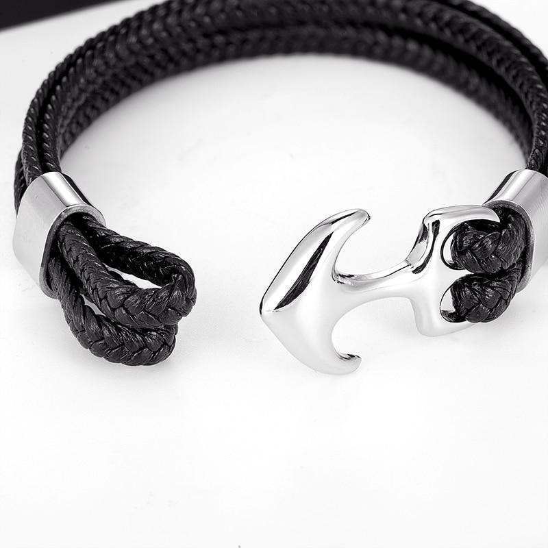 Anchor Black Braided Leather Bracelet GR 