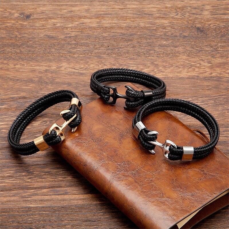 Anchor Black Braided Leather Bracelet GR 
