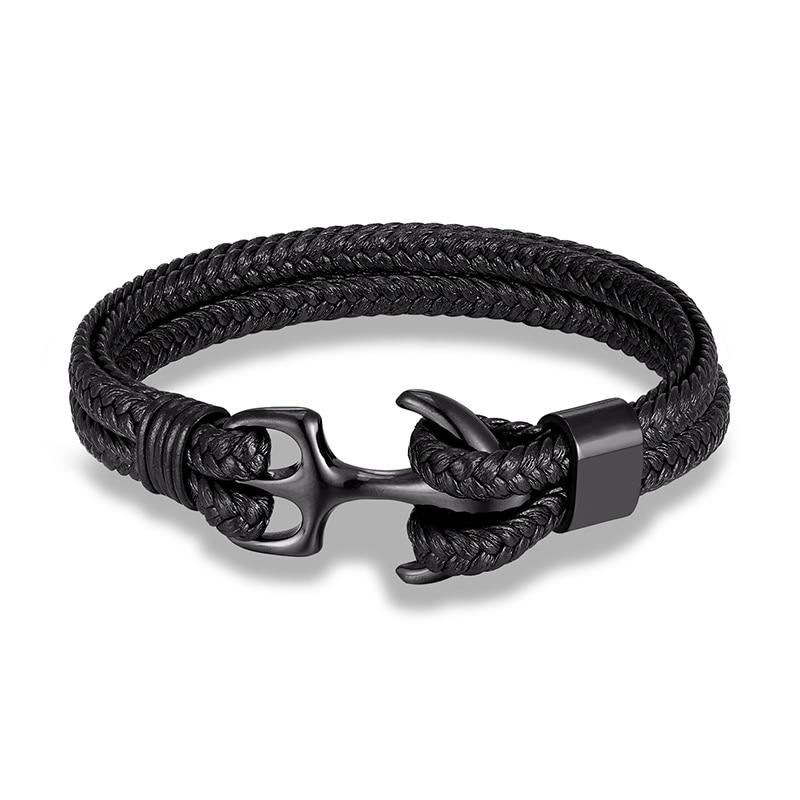 Anchor Black Braided Leather Bracelet GR Dark S 