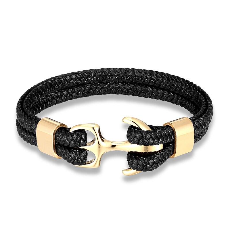 Anchor Black Braided Leather Bracelet GR Golden S 