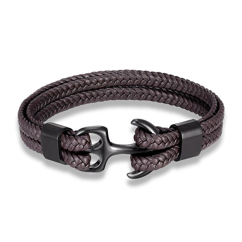 Anchor Brown Braided Leather Bracelet GR Black S 