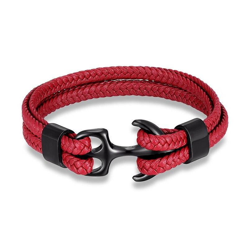 Anchor Red Braided Leather Bracelet GR Black S 