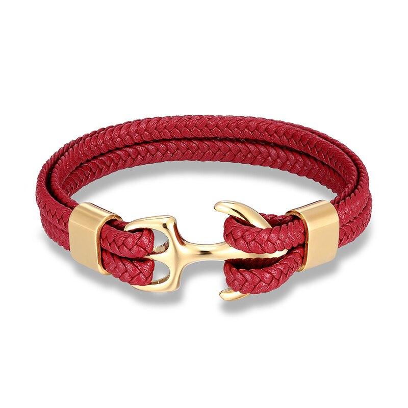 Anchor Red Braided Leather Bracelet GR Golden S 