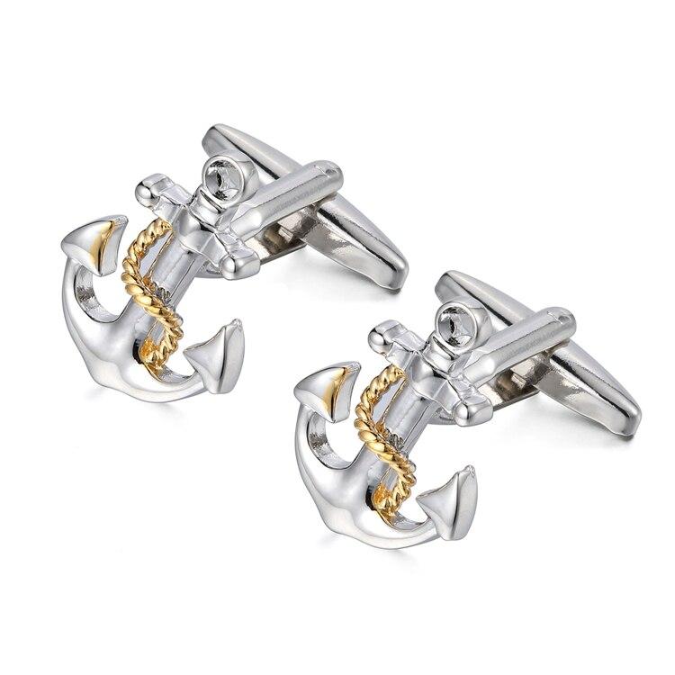 Anchor With Golden Rope Cufflinks GR Silver 