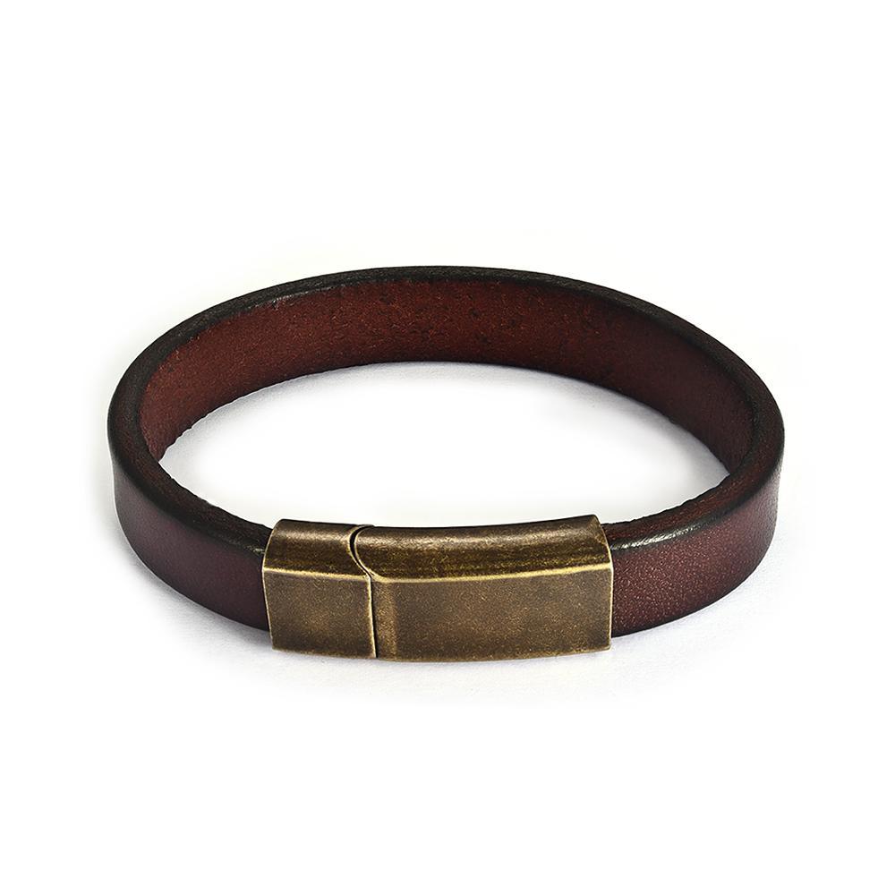 Arjen Minimalist Cowhide Leather Bracelet With Bronze Clasp GR Brown 18.5cm 