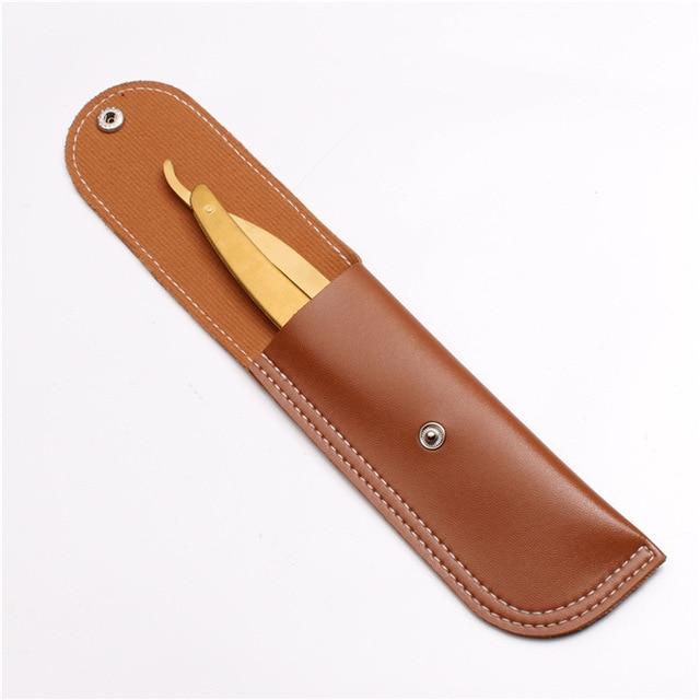Armando Classic Stainless Steel Shavette Straight Razor GR Golden + Brown Leather Pouch 
