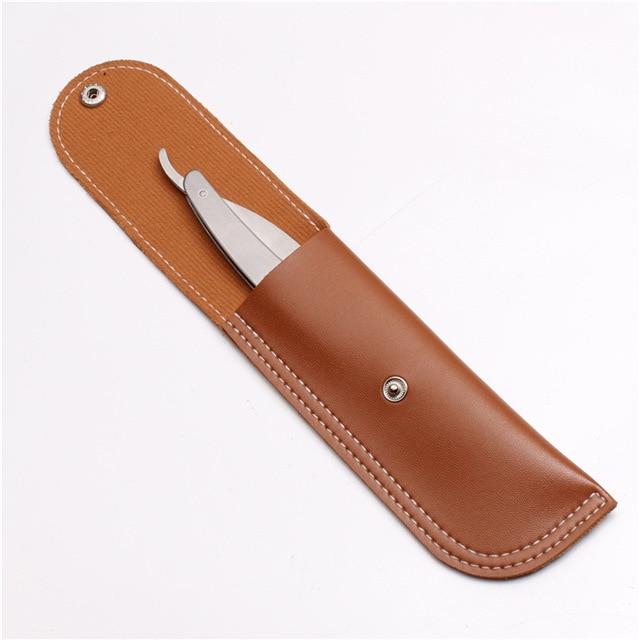 Armando Classic Stainless Steel Shavette Straight Razor GR Silver + Brown Leather Pouch 