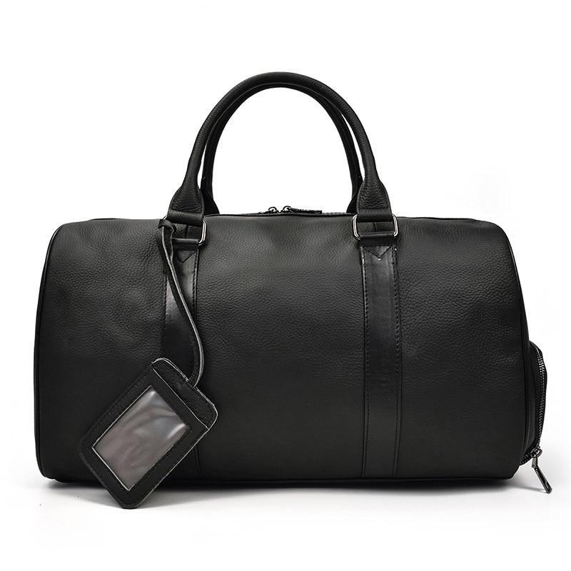 Barnaby Cowhide Leather Duffel Bag With Shoe Pocket GR Black 45cm 
