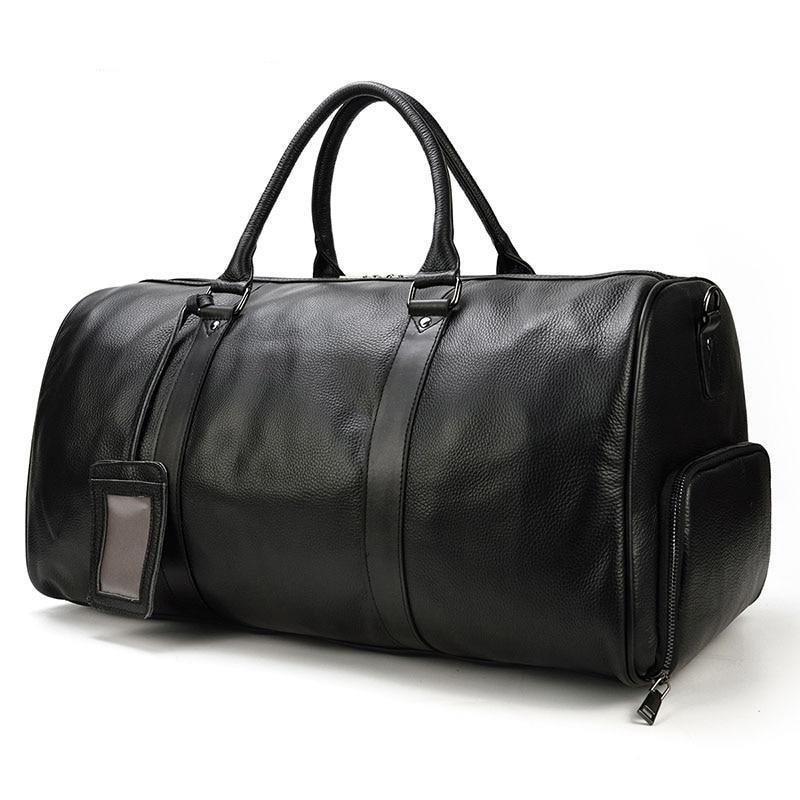Barnaby Cowhide Leather Duffel Bag With Shoe Pocket GR Black 55cm 