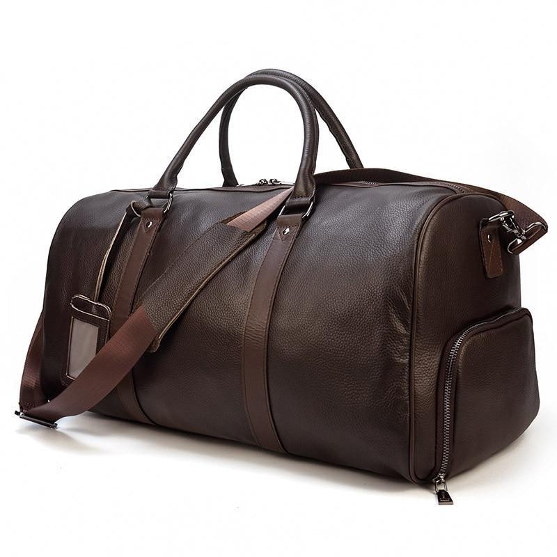 Barnaby Cowhide Leather Duffel Bag With Shoe Pocket GR Brown 55cm 