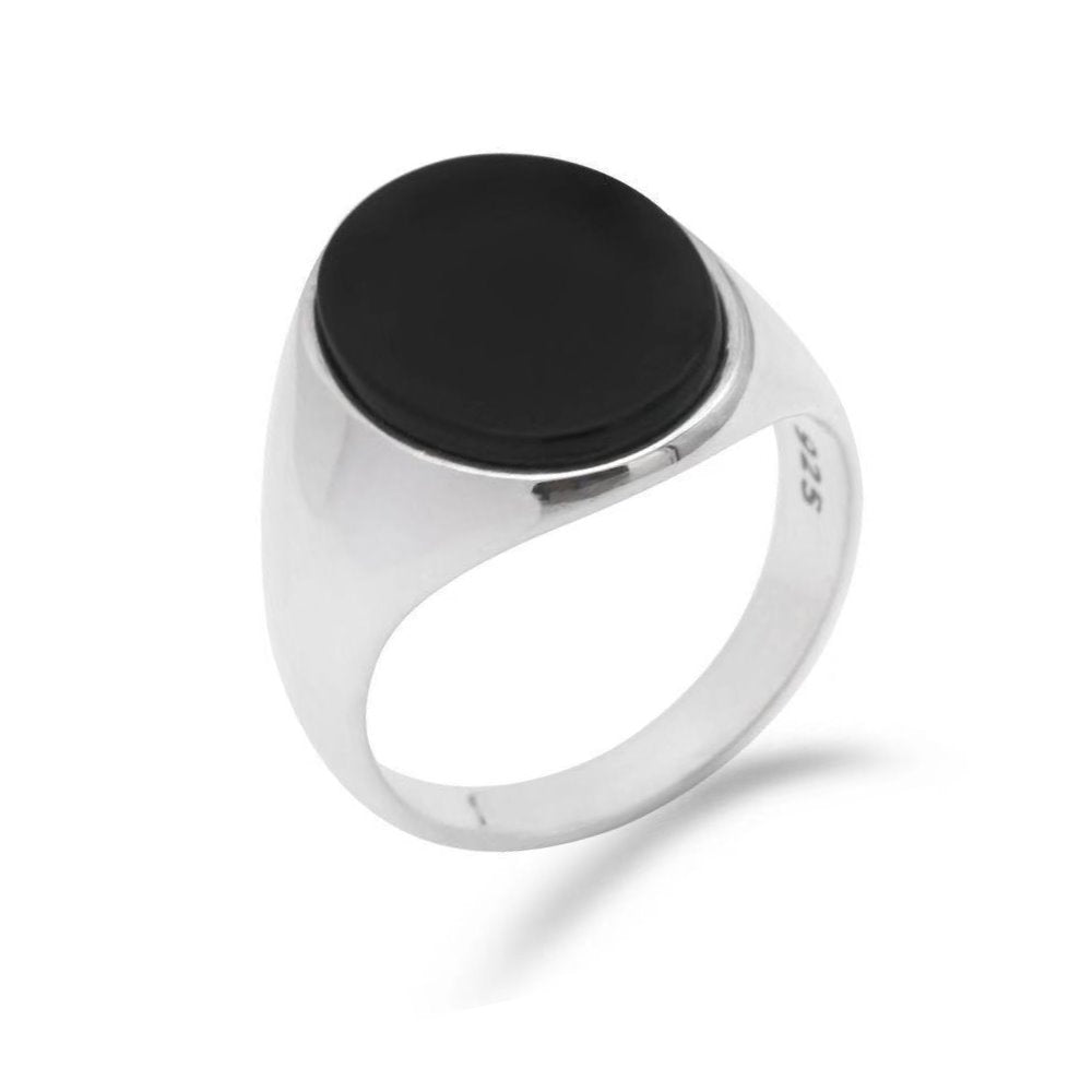 Black Onyx 925 Sterling Silver Signet Ring GR 6 