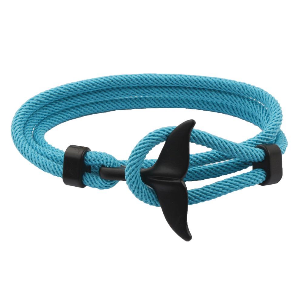 Black Whale Tail Rope Bracelet GR Light Blue 