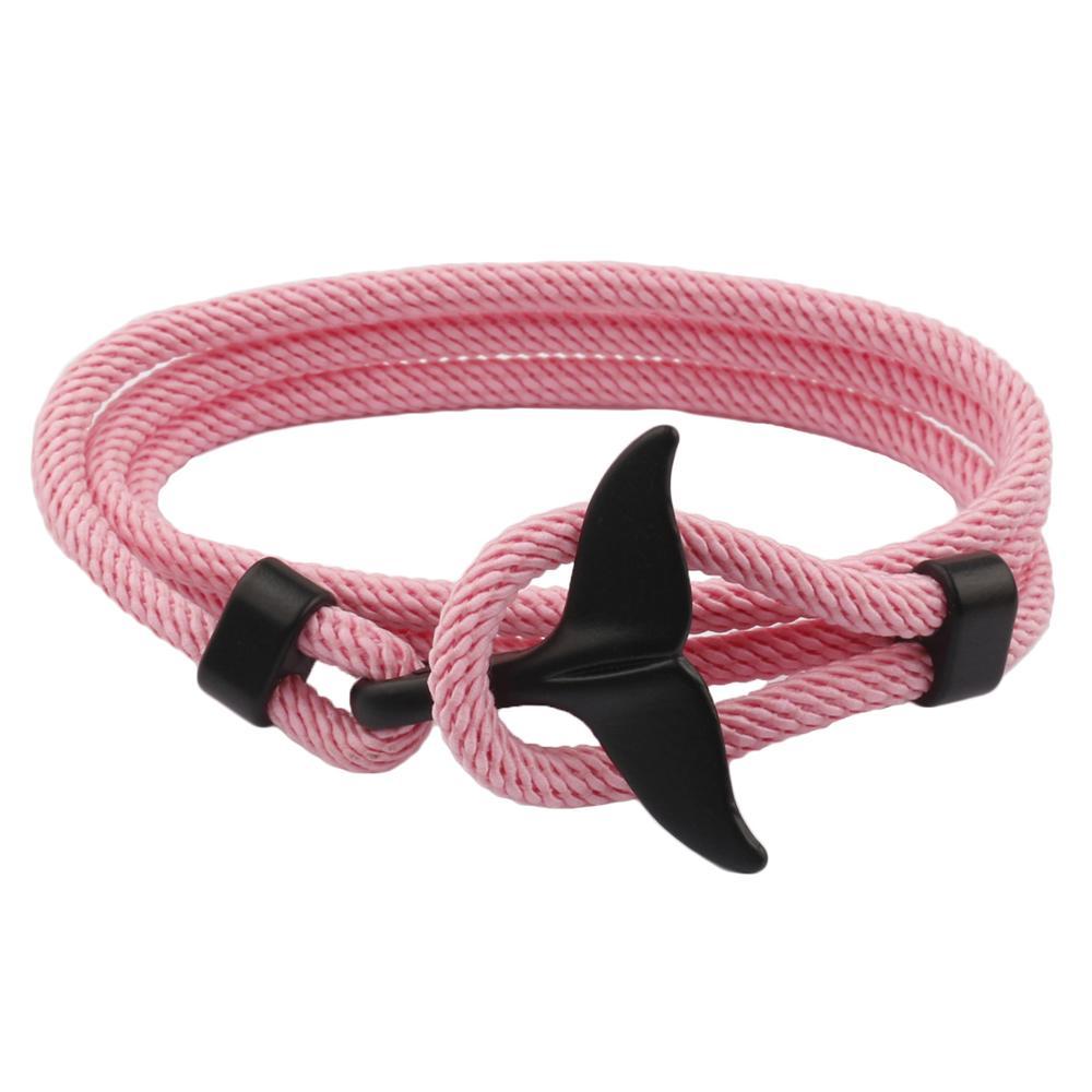 Black Whale Tail Rope Bracelet GR Pink 