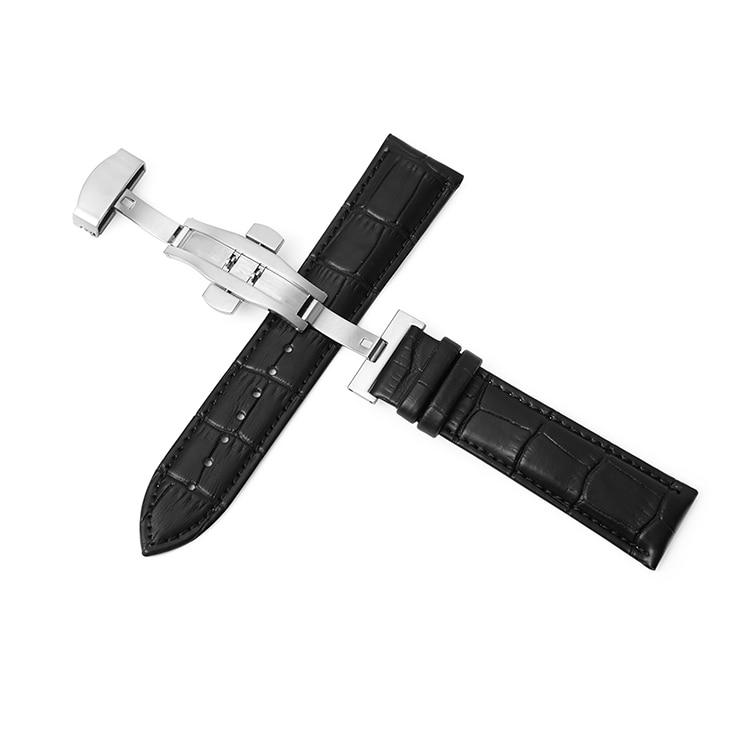 Bormio Vegan Leather Classic Watch Strap With Push Button Deployant Clasp GR Black 12mm 