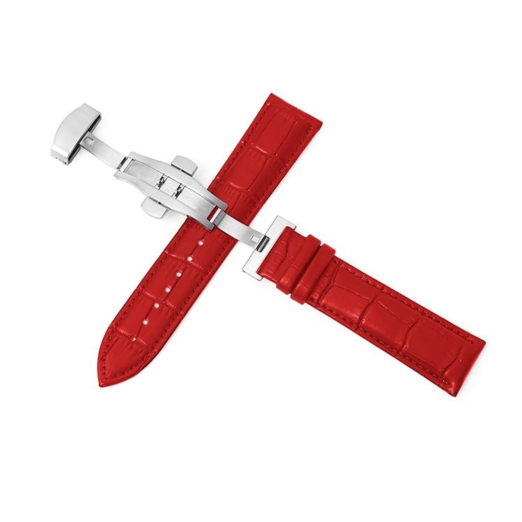 Bormio Vegan Leather Classic Watch Strap With Push Button Deployant Clasp GR Red 12mm 