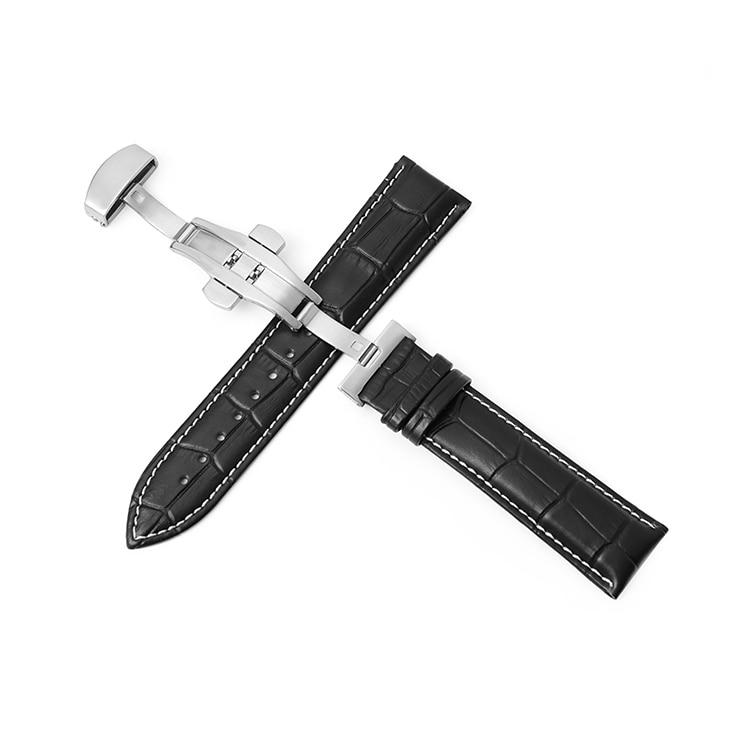 Bormio Vegan Leather Watch Strap With Push Button Deployant Clasp & Stitching GR Black 12mm 
