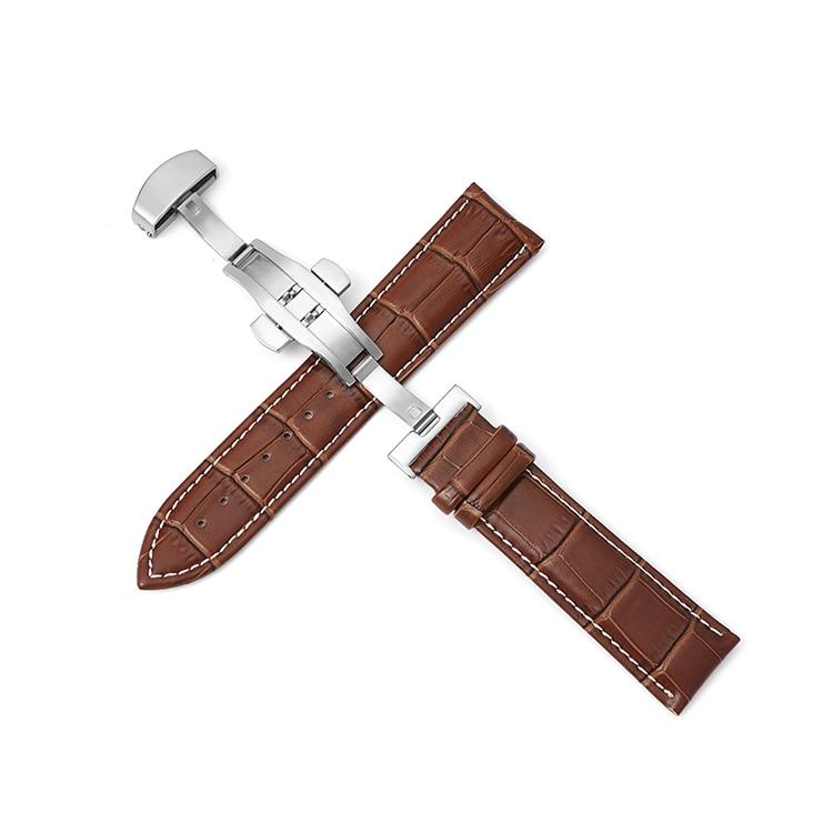 Bormio Vegan Leather Watch Strap With Push Button Deployant Clasp & Stitching GR Brown 12mm 