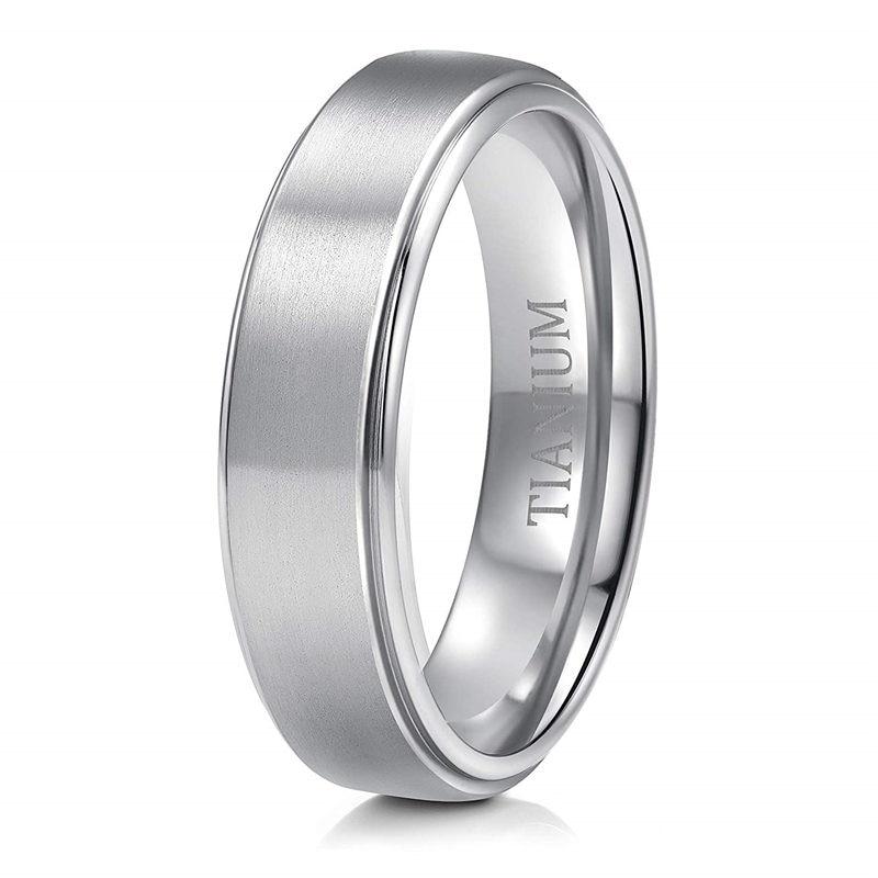 Brushed Silver-Tone Titanium Ring GR 4 6mm 
