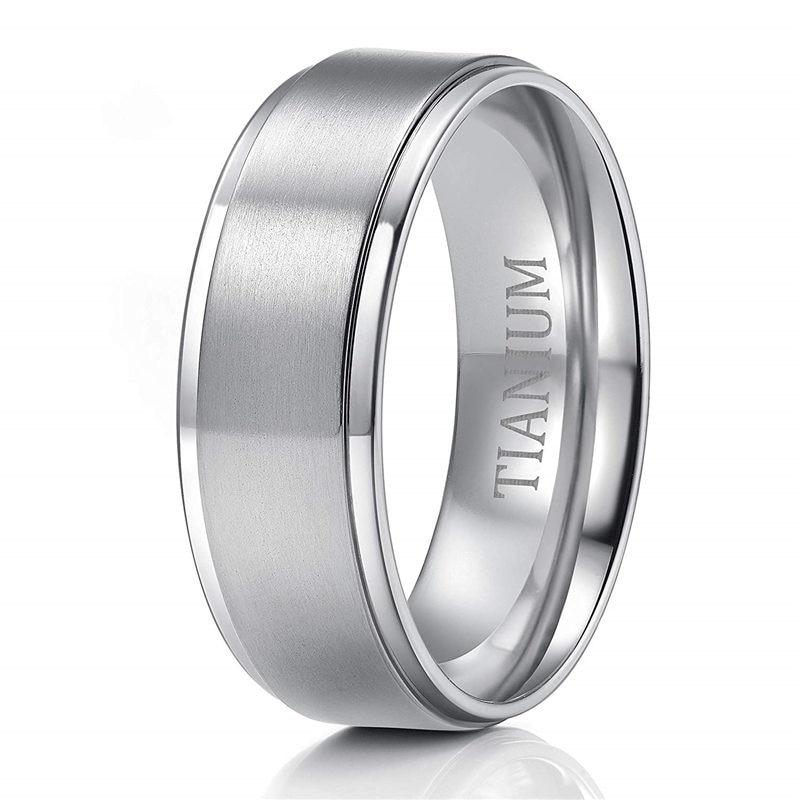 Brushed Silver-Tone Titanium Ring GR 4 8mm 