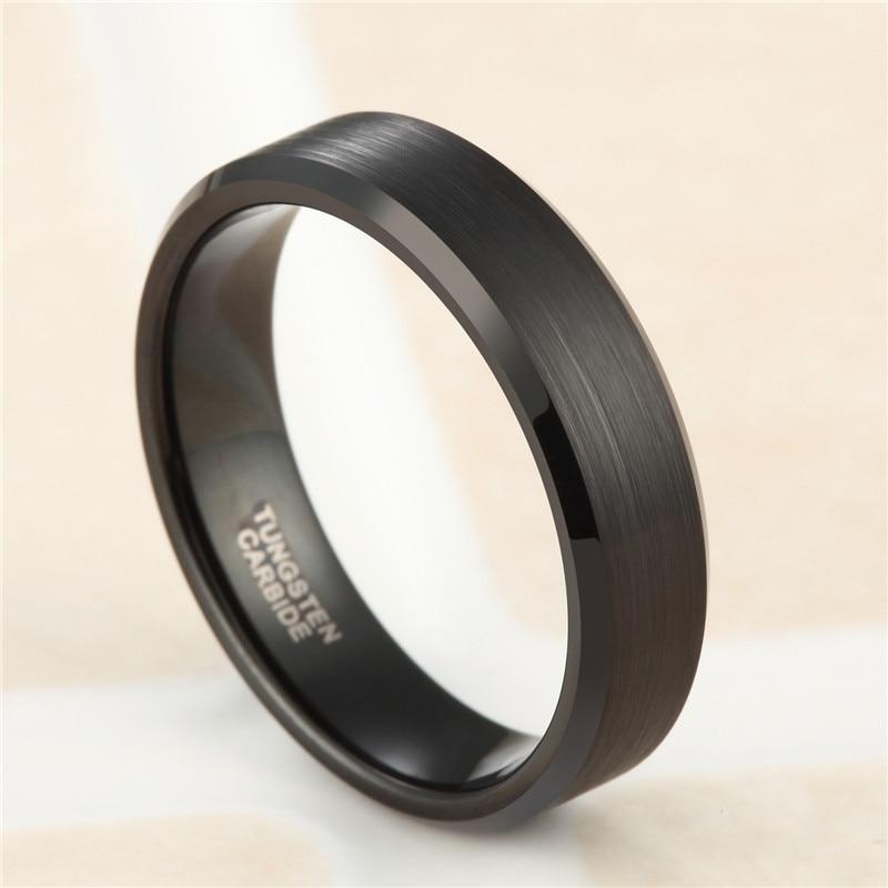 Brushed Tungsten Carbide Black Ring GR 4 6mm black 