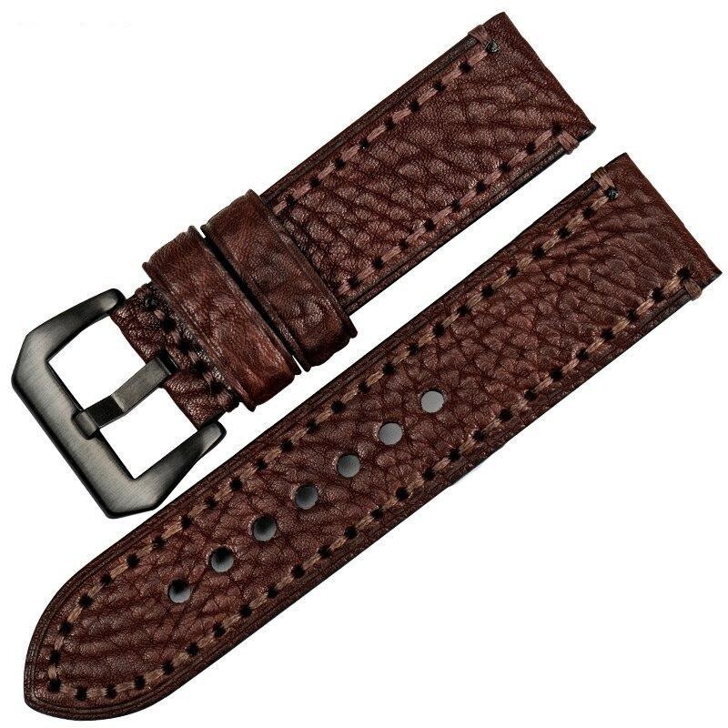 Cedric Italian Leather Stitched Watch Strap With Gunmetal Tang Buckle GR Dark Brown 20mm 