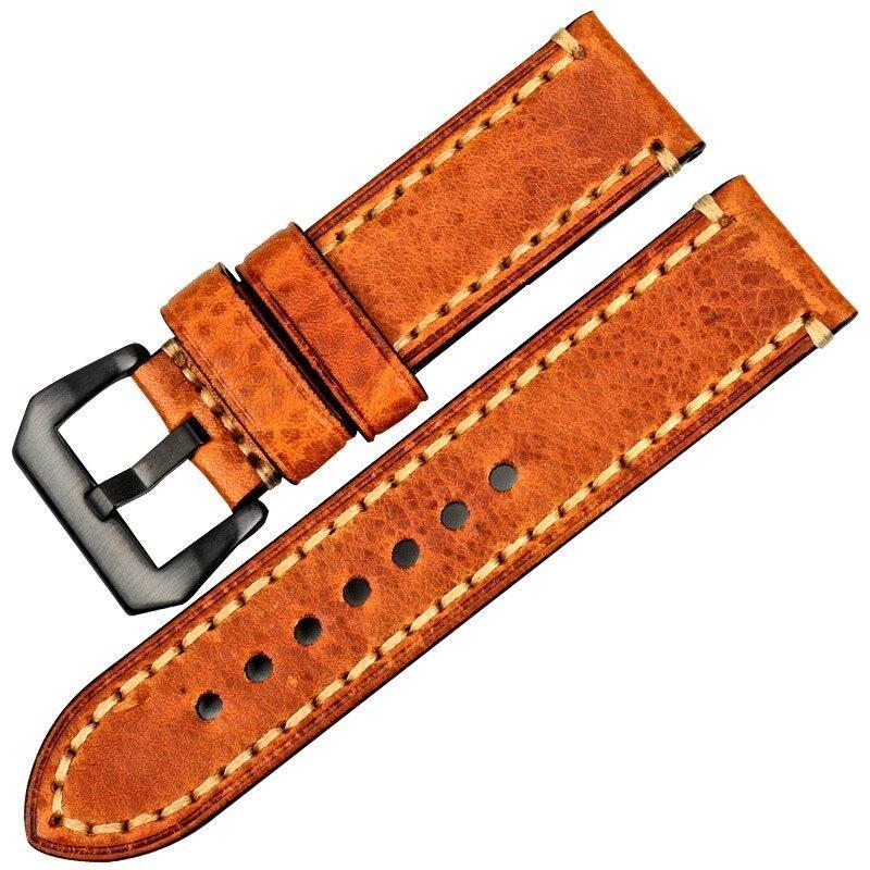 Cedric Italian Leather Stitched Watch Strap With Gunmetal Tang Buckle GR Light Brown 20mm 