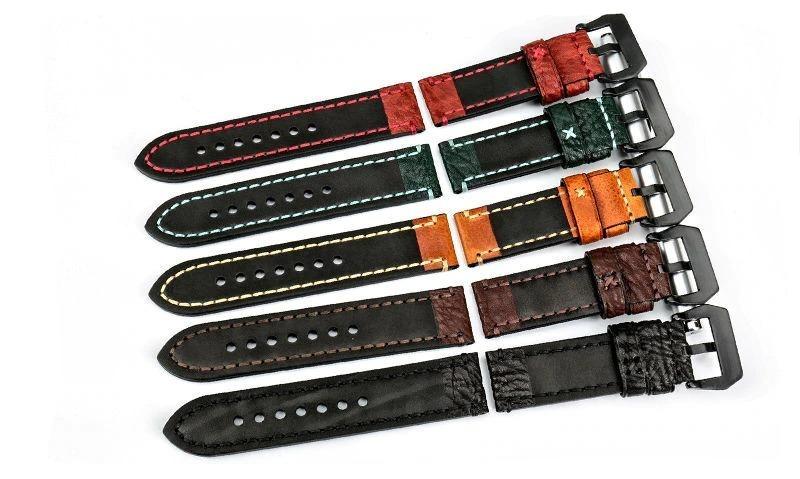 Cedric Italian Leather Stitched Watch Strap With Silver Tang Buckle GR 