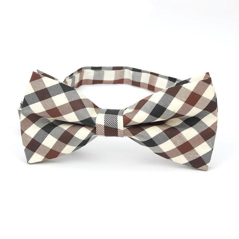Checkered Cotton Bow Tie Pre-Tied GR Beige 