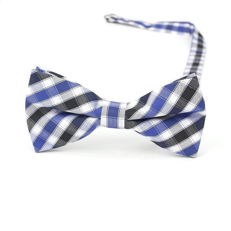 Checkered Cotton Bow Tie Pre-Tied GR Black & Blue 