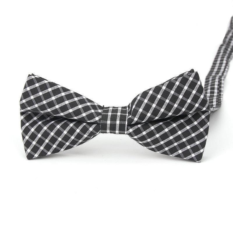Checkered Cotton Bow Tie Pre-Tied GR Black Check 