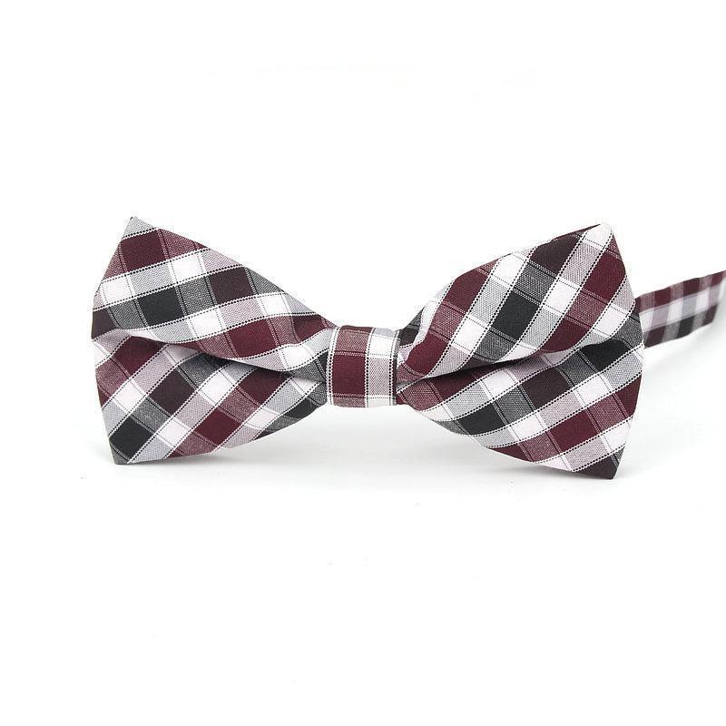 Checkered Cotton Bow Tie Pre-Tied GR Black & Maroon 